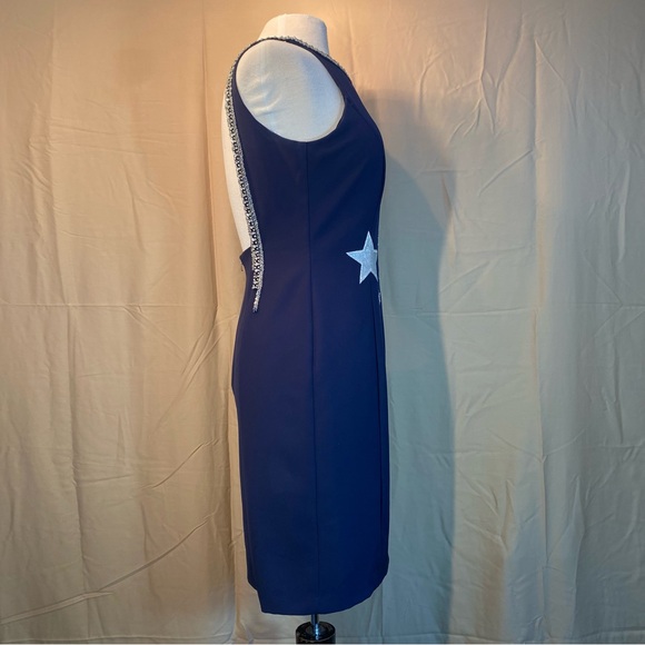 Minuet Navy Blue High Neck Knee Length Sleeveless Dress with Clear Beads Size L - Picture 2 of 9
